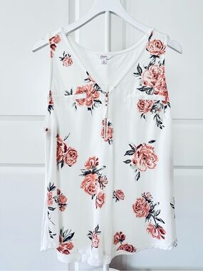 Women’s Candie's Sleeveless White Floral Zip-Front Top Size XL